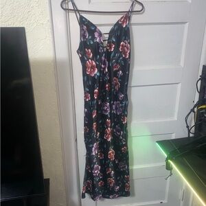 Secret Treasures Silky Ballet Floral Maxi Nightgown W/ Slits & Adjustable Straps